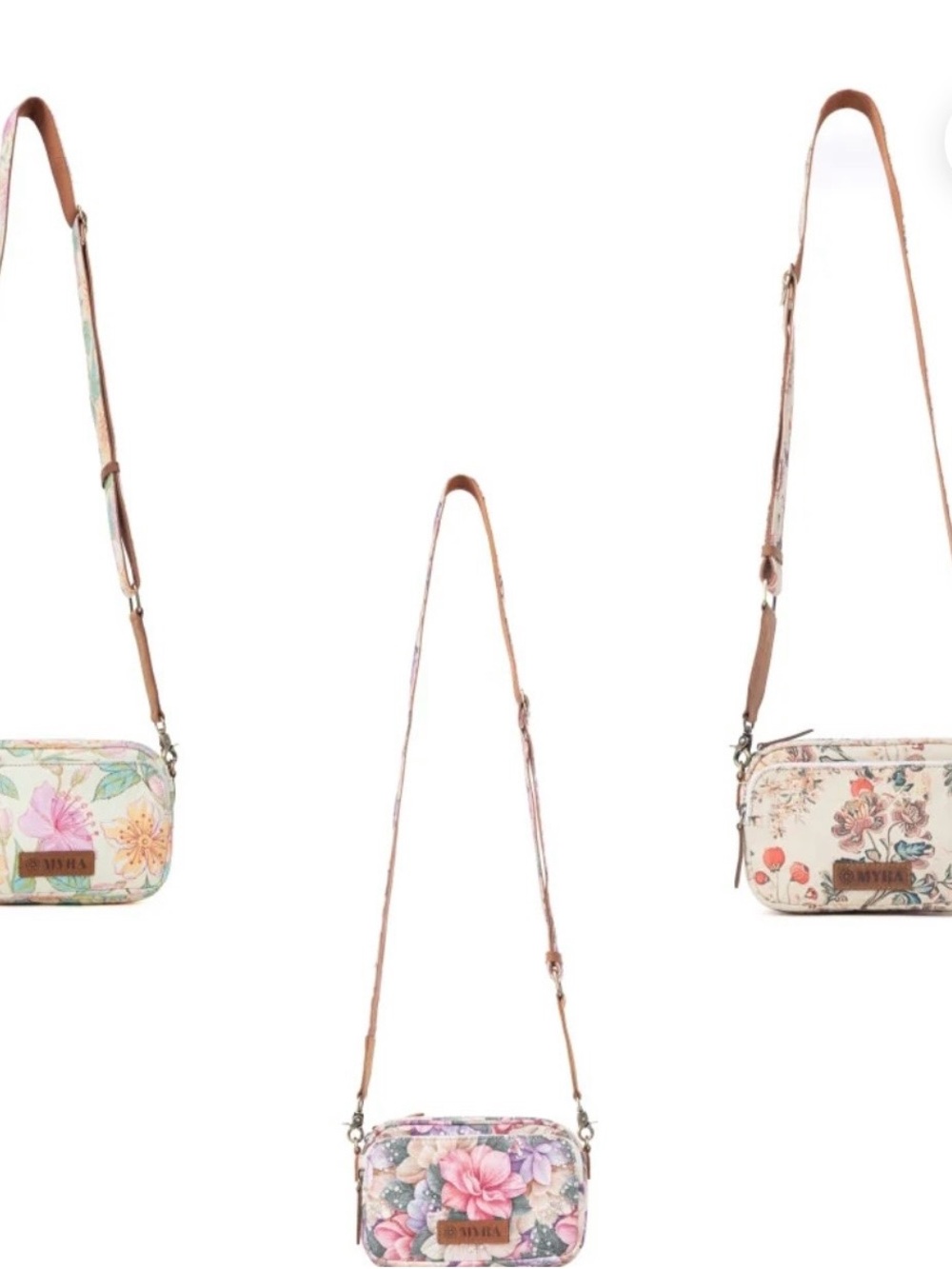 Myra Bag Floral Canvas Crossbody in Cream with Blue and Pink Accents - Picture 3 of 3